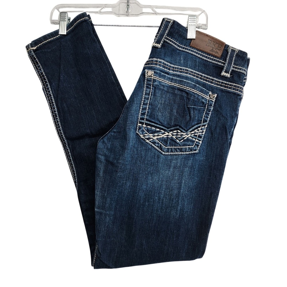 BKE 30R Blue Payton Slim Straight Jeans Y2K Western Boho Rocker Contrast Stitch